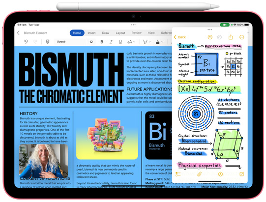 Front view of iPad with Apple Pencil charging on top of it
