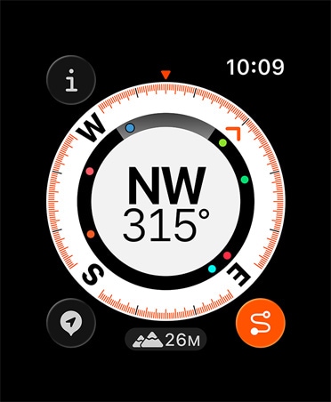 Функция Връщане по маршрута, метрики: компас, надморска височина, маркирани точки от маршрута