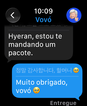 A Tradução ao Vivo muda o idioma da mensagem para inglês