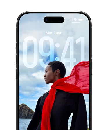 Écran verrouillé d’un iPhone montrant l’heure qui s’adapte à la photo affichée