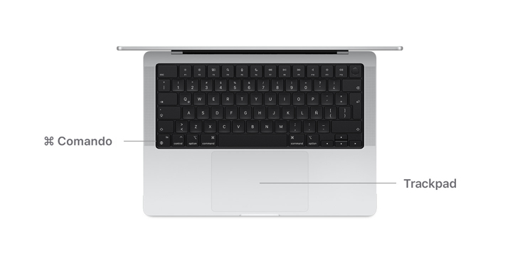 Vista del escritorio de la tecla Comando y el trackpad de un MacBook Air con chip M4.