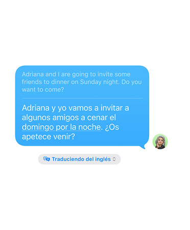 La app Mensajes con la prestación Traducción en Tiempo Real