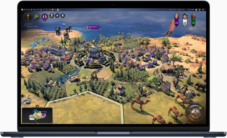 Pantalla de un MacBook Air con un juego para demostrar el potencial del chip M4
