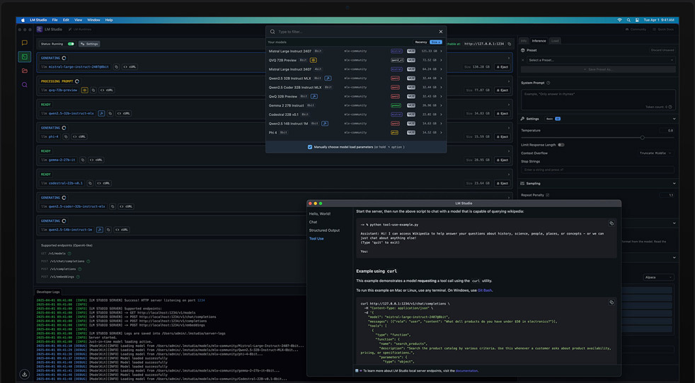 M3 Ultra Mac Studio using LM Studio and Apple MLX to review learning models