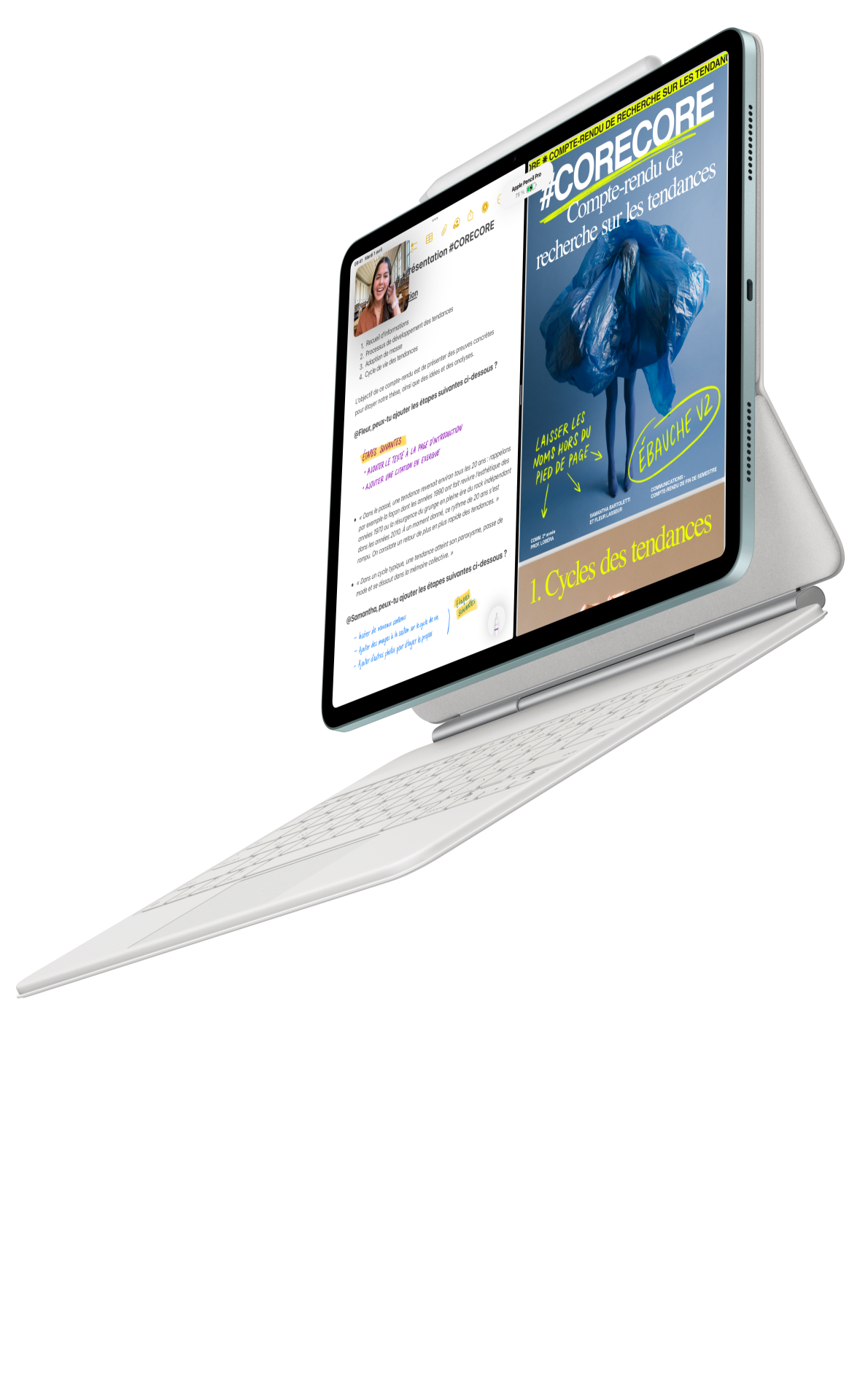 iPad Air fixé à un Magic Keyboard pour iPad Air et à un Apple Pencil Pro