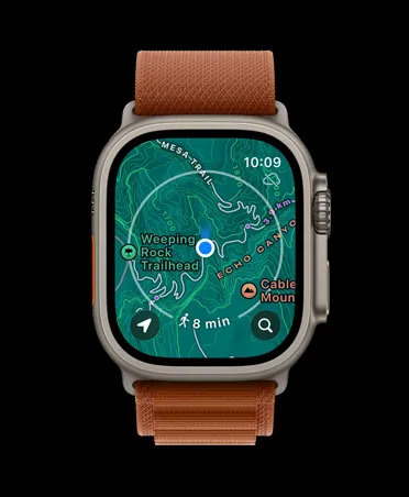 Apple Watch Ultra 3, natural color, titanium case, offline map, upcoming directions, band, terra cotta Alpine Loop