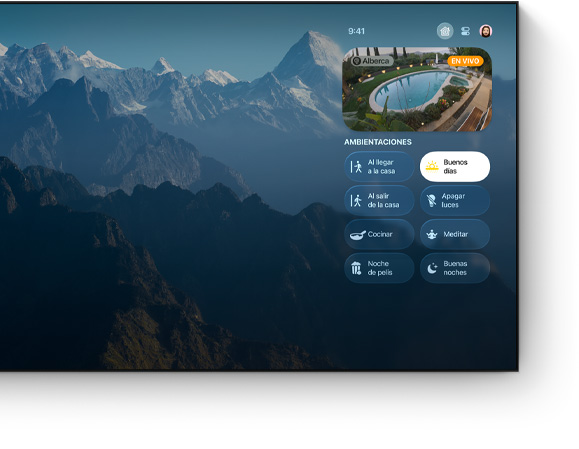 Interfaz del Centro de Control de un Apple TV 4K en un televisor de pantalla plana