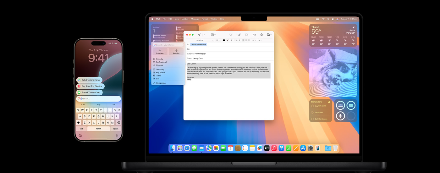 一部 iPhone 與一部 Mac 顯示 Apple Intelligence