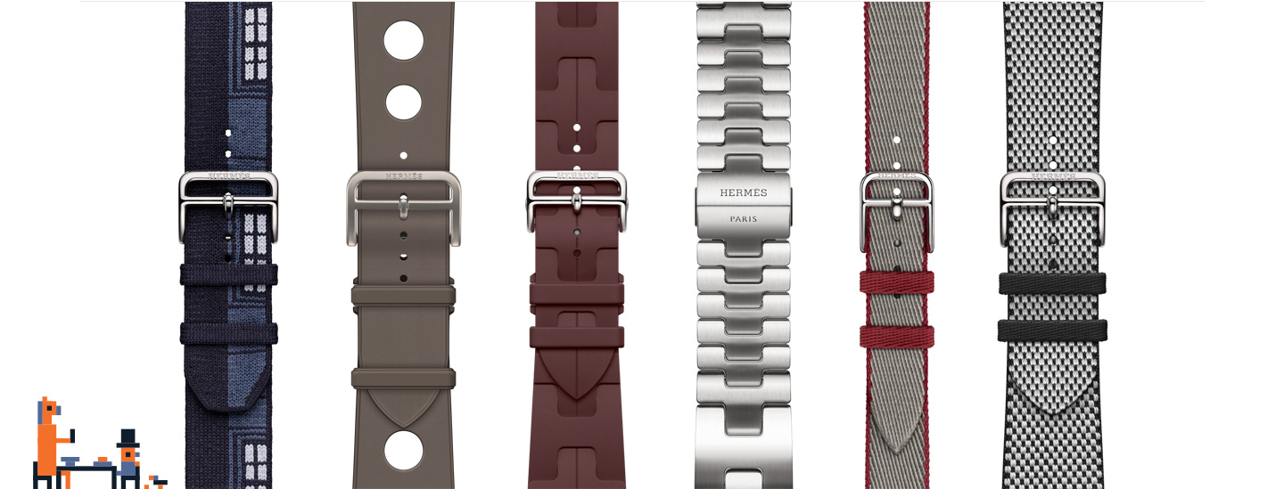 Una persona y un caballo en pixel art sentados a una mesa, correas Hermès: Faubourg Party color Bleu Nuit, Scub'H Diving color Gris Titane, Kilim Simple Tour color Bordeaux, Grand H color Satiné, Twill Jump Attelage Simple Tour color Gris Meyer/Rouge Grenat, Toile H Simple Tour color Noir/Ècru