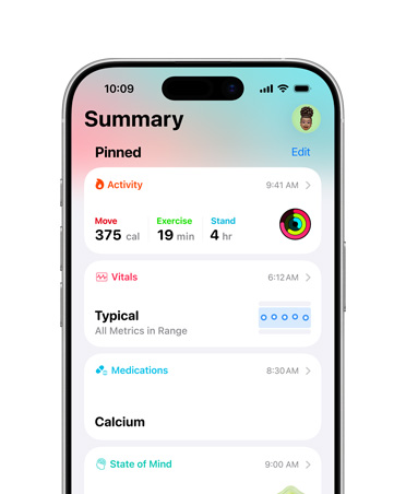 Fastgjort sundhedsoversigt på iPhone