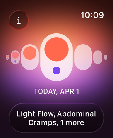 Pagina Cyclus Bijhouden in Gezondheid-app, kalender toont menstruatiefase, licht bloedverlies