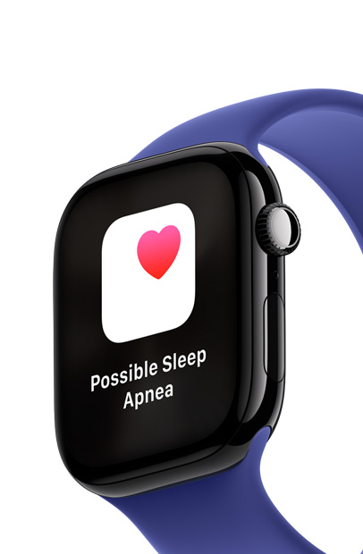An Apple Watch screen showing a notification for Sleep Apnea with the Sleep Apnea app.